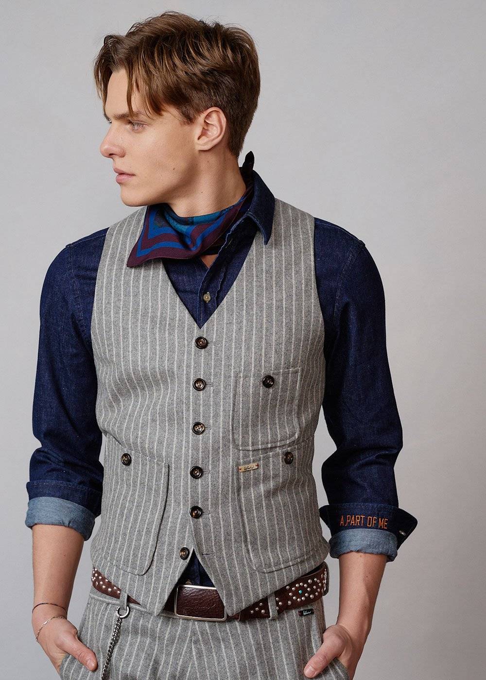 Luis Trenker Gilet in lana con motivo gessato modello Luseba