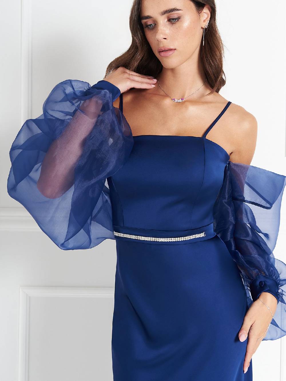 Rinascimento Abito atelier Blu con Maniche Balloon Vendita