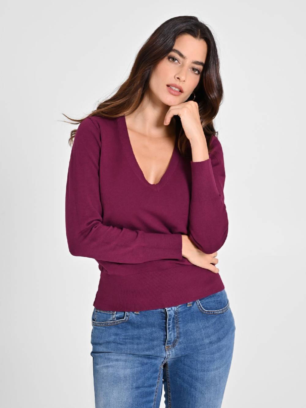 Rinascimento Maglia con Scollo a "V" Bordeaux Ecotec® Sottocosto