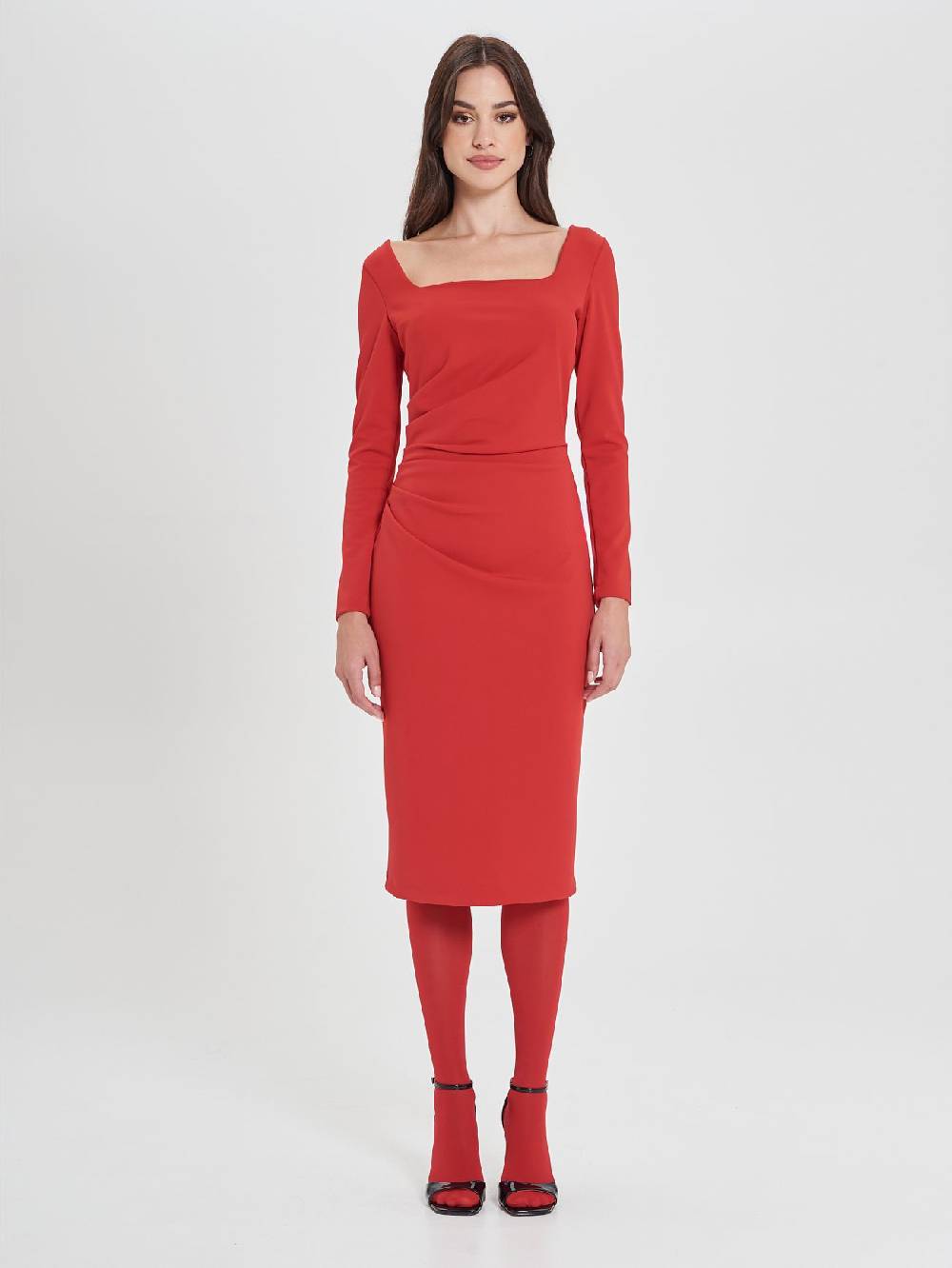 Rinascimento Tubino Rosso con Scollo Squadrato Hotsell