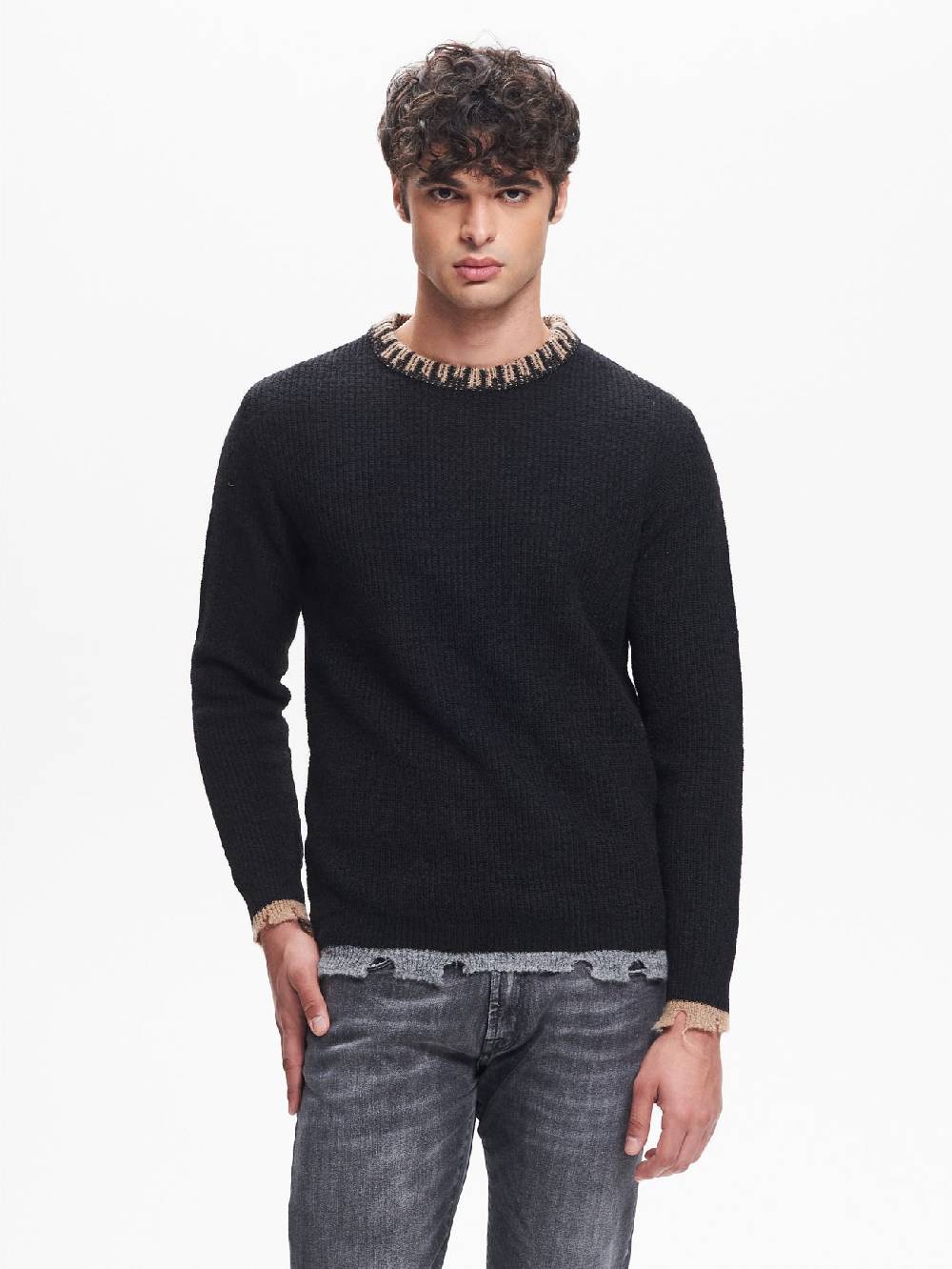 Rinascimento Maglia Girocollo Uomo Costa Inglese Nero QB24 Italia