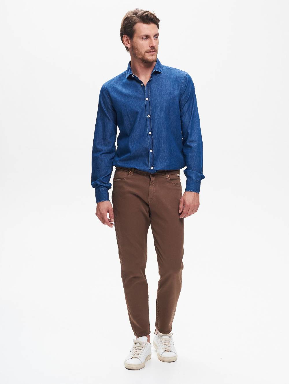 Rinascimento Camicia in Denim Uomo Lavaggio Medio Blu QB24 Sconto