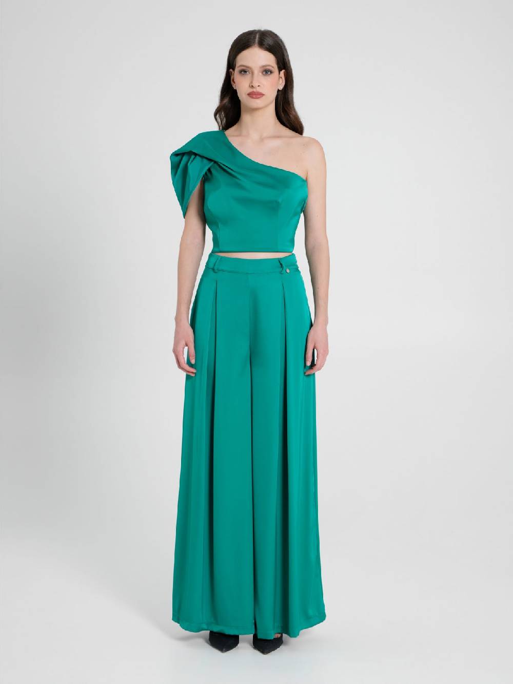 Rinascimento Top Monospalla in Satin Verde Saldi