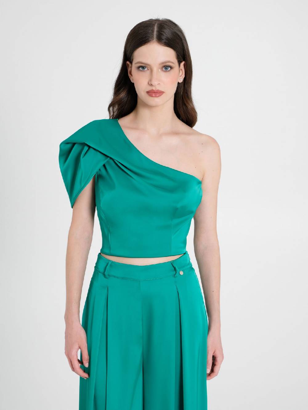 Rinascimento Top Monospalla in Satin Verde Saldi