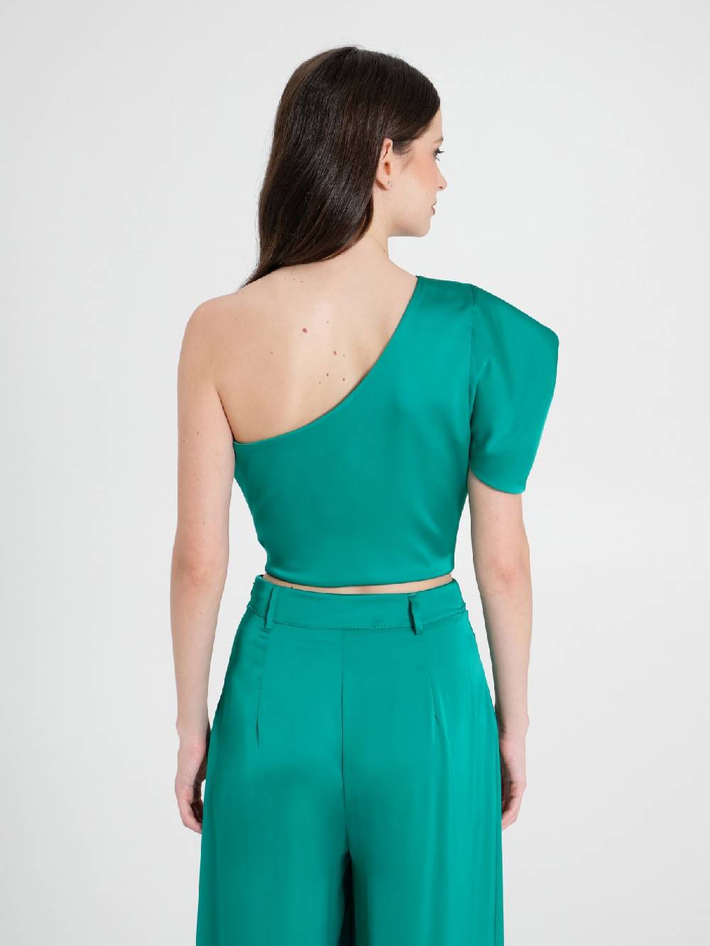Rinascimento Top Monospalla in Satin Verde Saldi