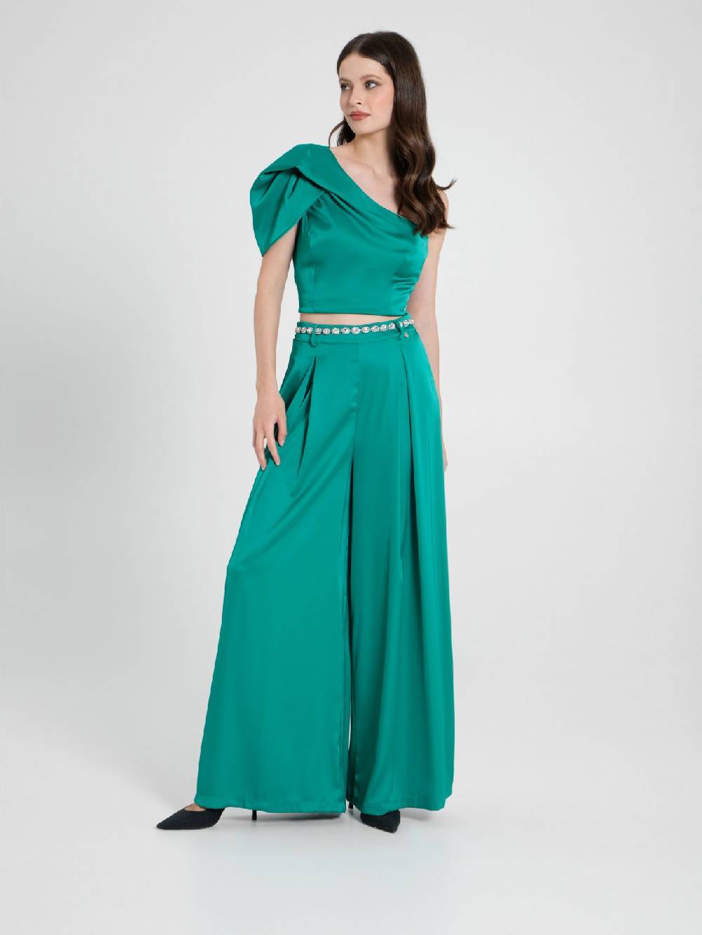 Rinascimento Pantaloni Palazzo in Satin Verde Giada Hotsell