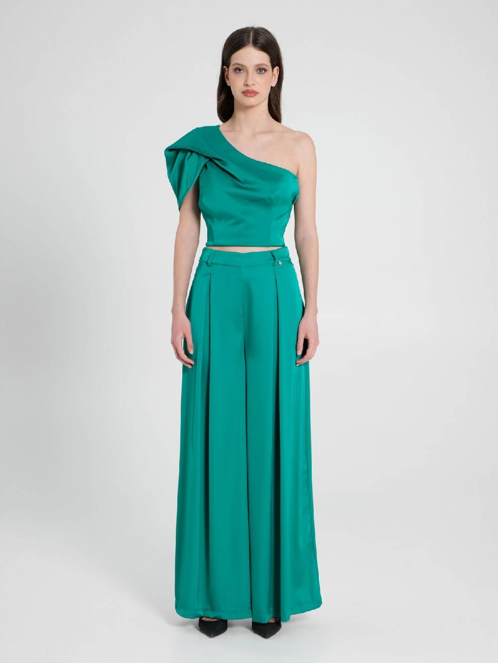 Rinascimento Pantaloni Palazzo in Satin Verde Giada Hotsell