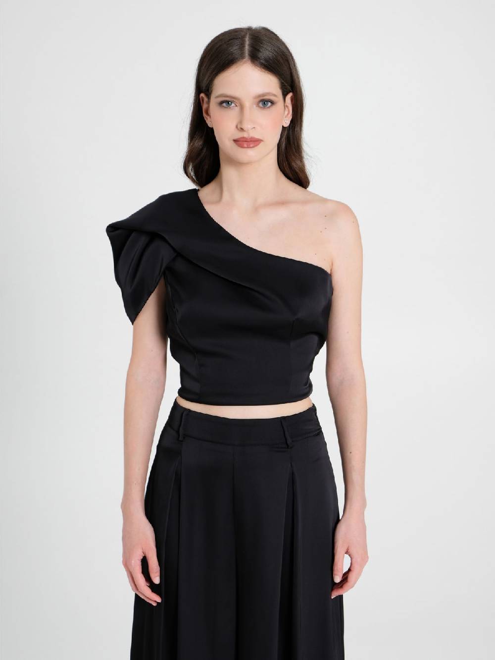 Rinascimento Top Monospalla in Satin Nero Promozione
