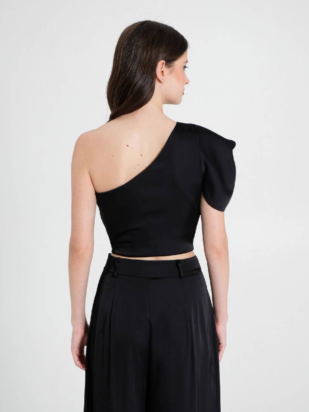 Rinascimento Top Monospalla in Satin Nero Promozione