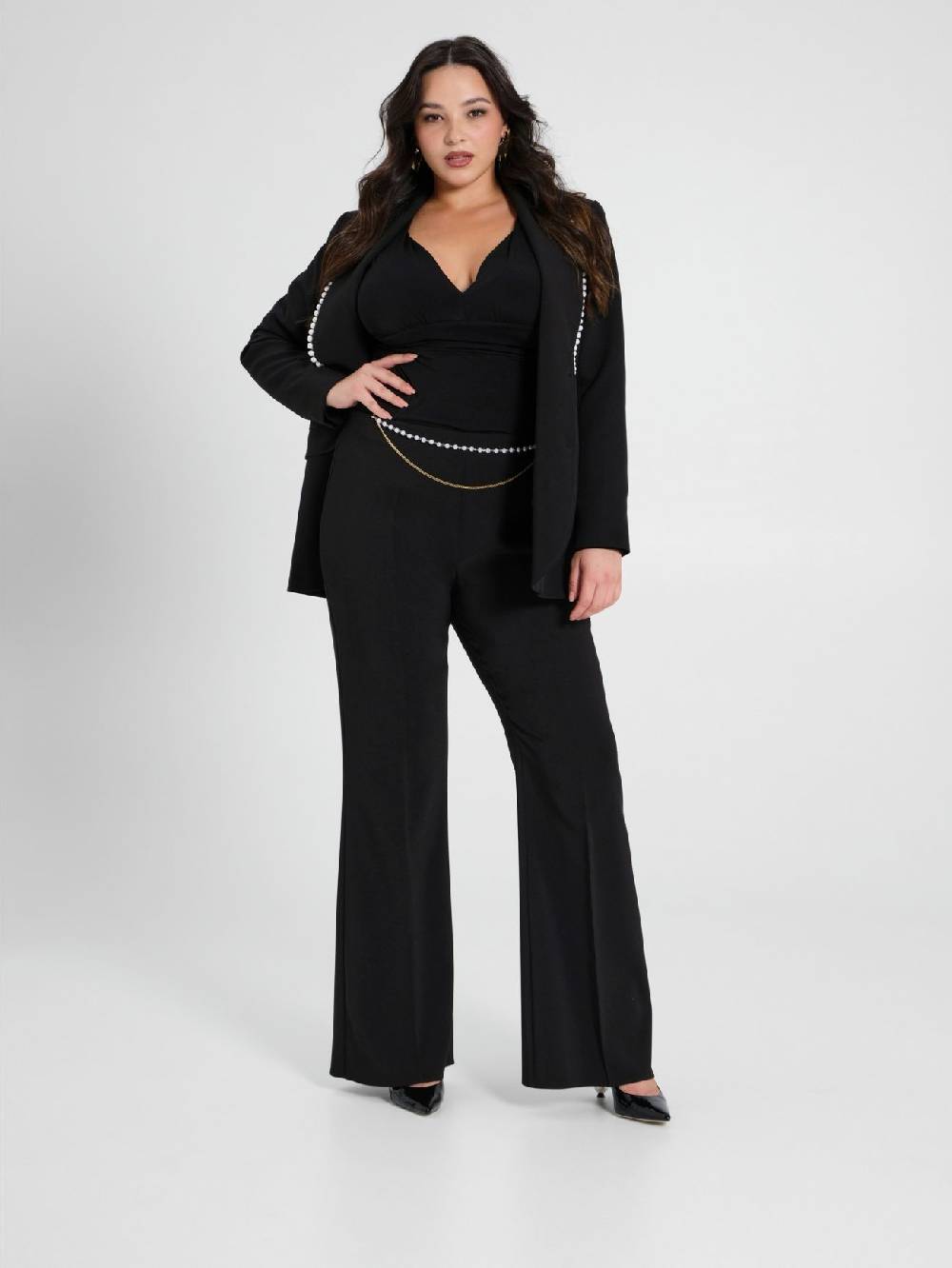 Rinascimento Pantaloni Flared Curvy con Perle Consegna Veloce
