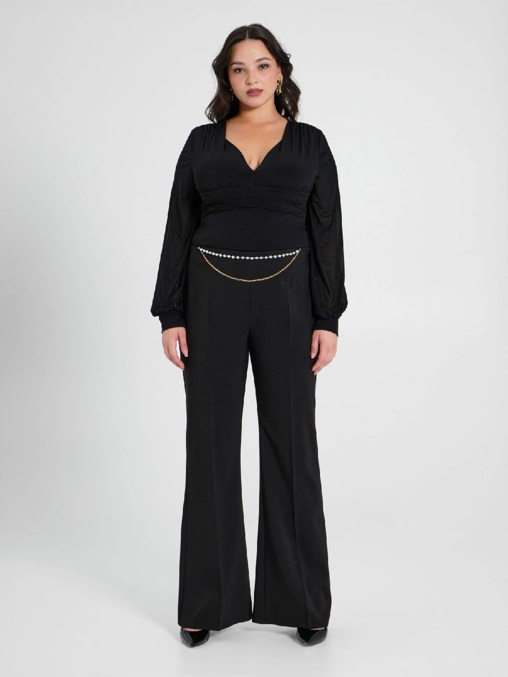 Rinascimento Pantaloni Flared Curvy con Perle Consegna Veloce