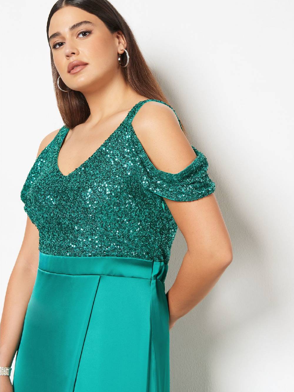 Rinascimento Abito Lungo Curvy Paillettes & Raso Outlet