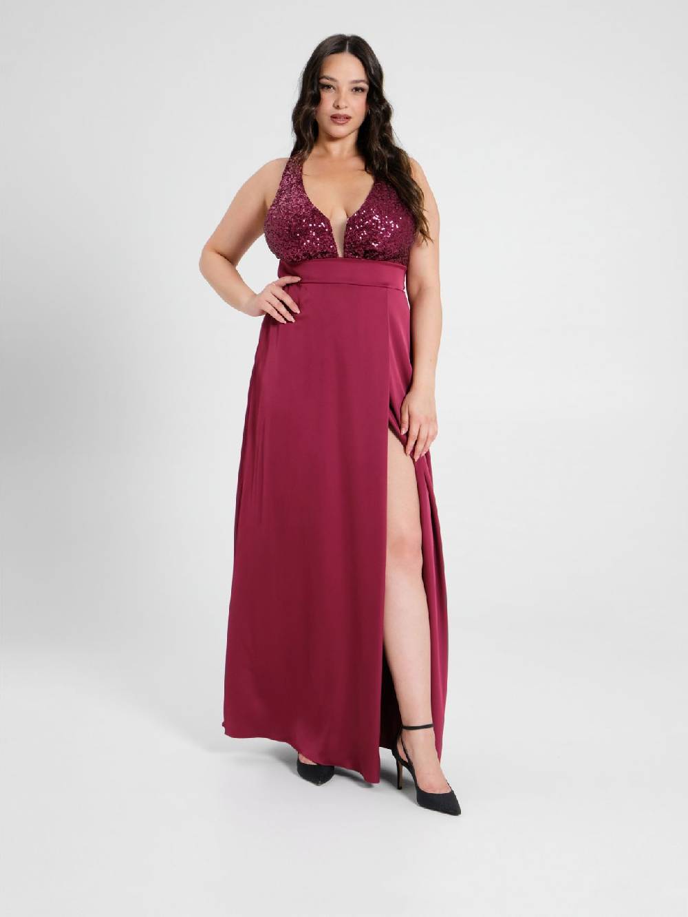 Rinascimento Abito Curvy Paillettes e Raso Saldi Di Fabbrica