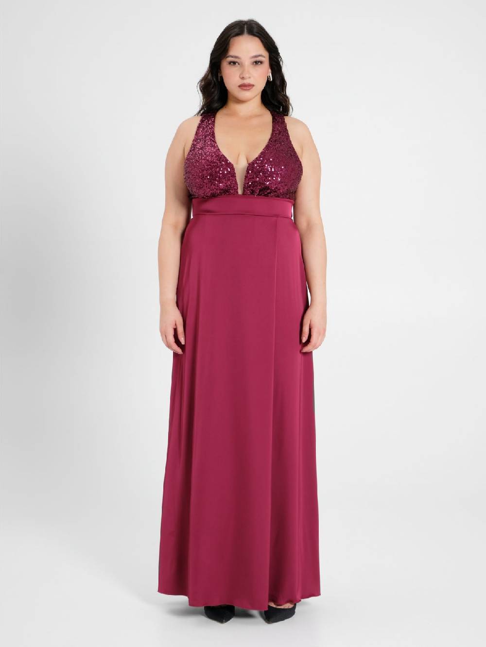 Rinascimento Abito Curvy Paillettes e Raso Saldi Di Fabbrica