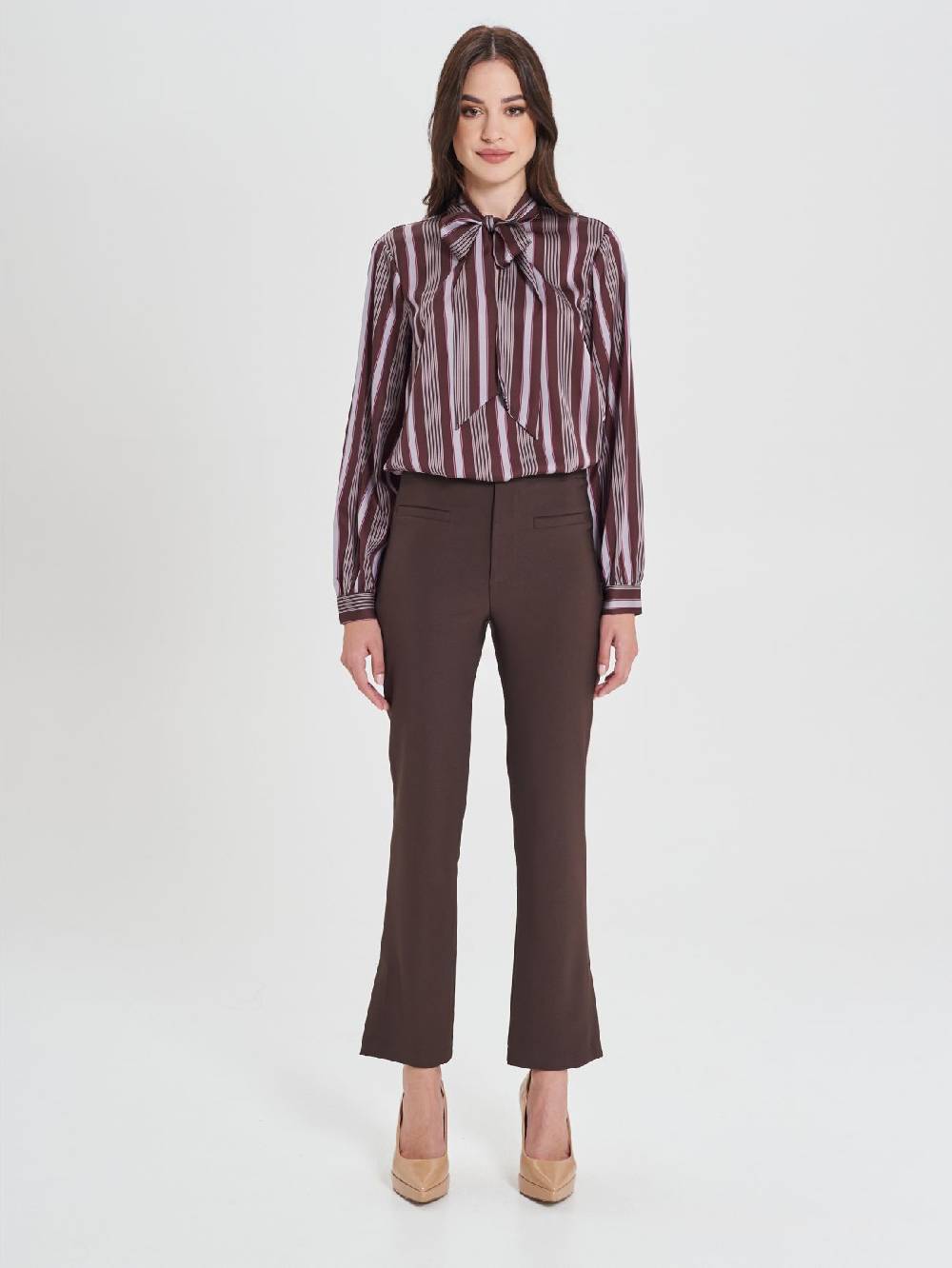 Rinascimento Pantaloni Marroni in Cadi Operato Donna Moda