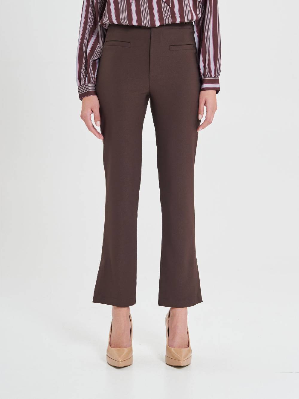 Rinascimento Pantaloni Marroni in Cadi Operato Donna Moda