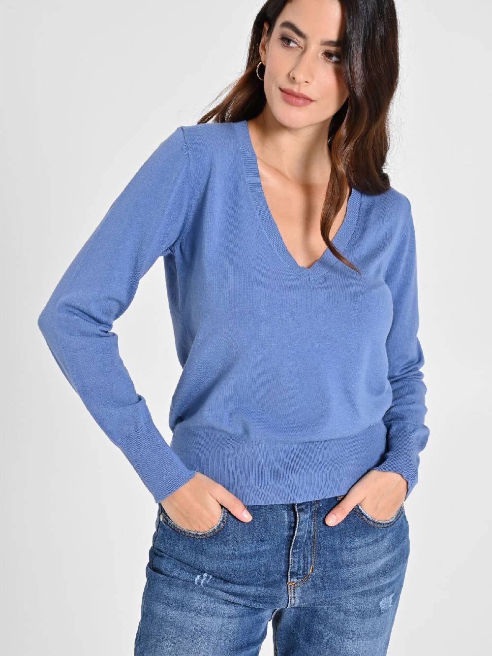 Rinascimento Maglia con Scollo a "V" Blu Avio Ecotec® Qualità Garantita