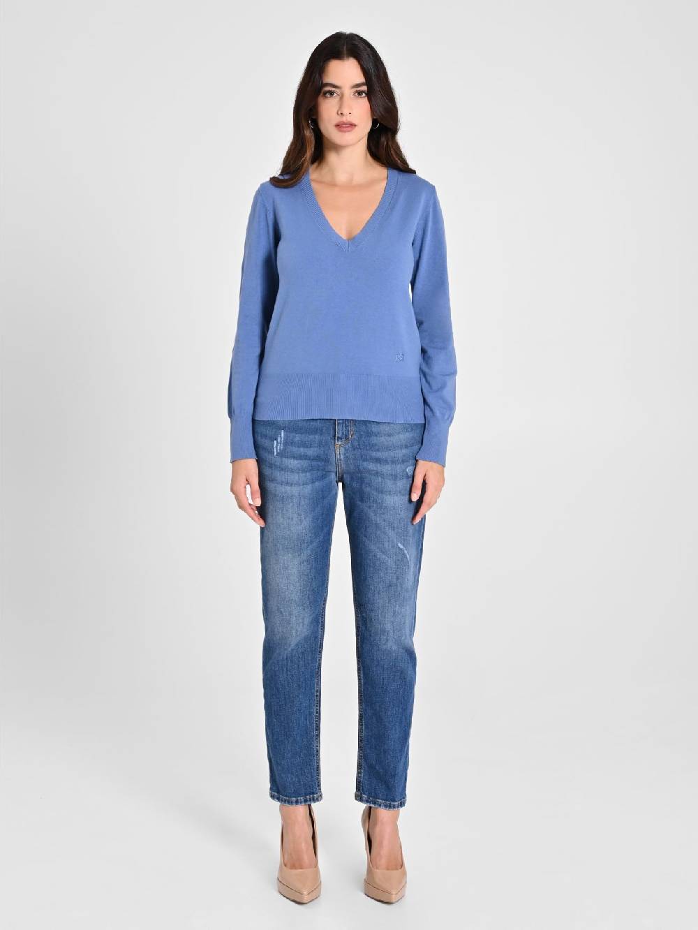 Rinascimento Maglia con Scollo a "V" Blu Avio Ecotec® Qualità Garantita