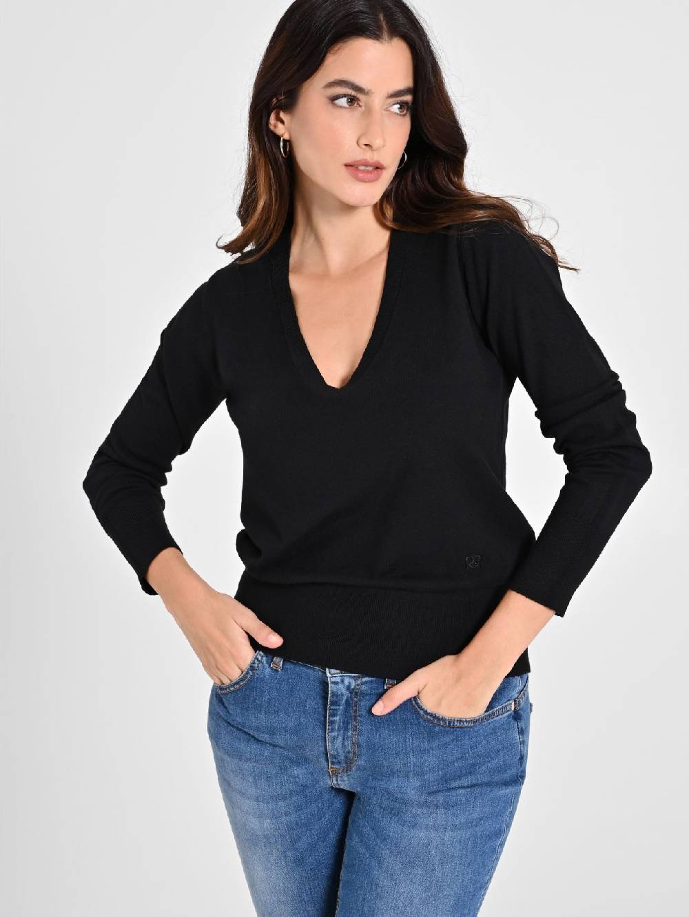 Rinascimento Maglia con Scollo a "V" Nera Ecotec® Promozione Limitata