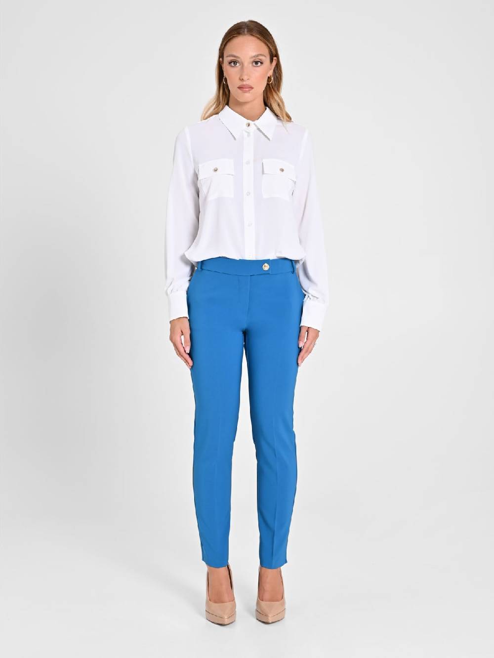 Rinascimento Pantaloni Straight in Tessuto Tecnico Blu Oceano Presa