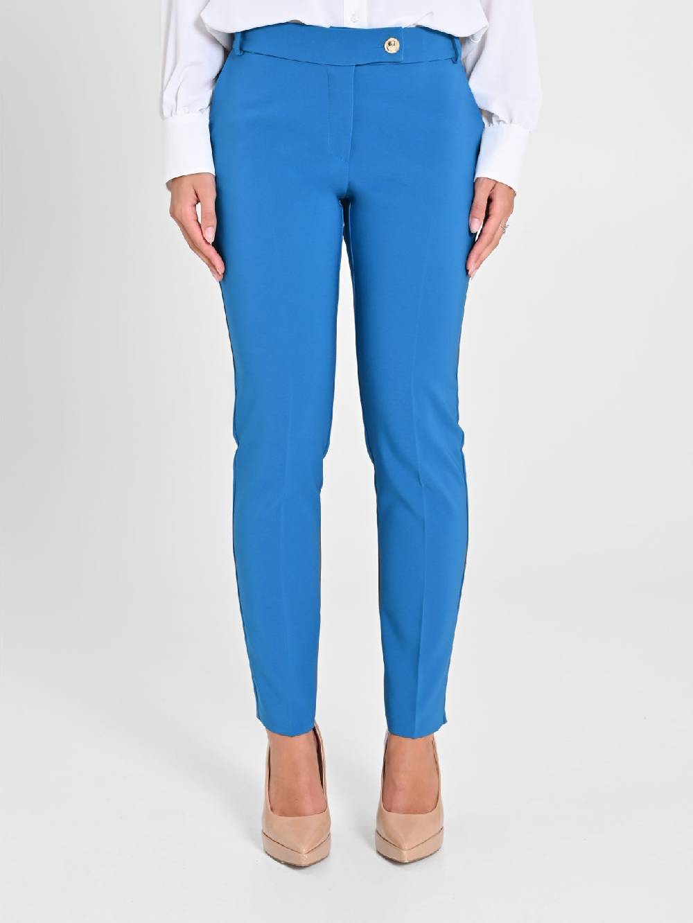 Rinascimento Pantaloni Straight in Tessuto Tecnico Blu Oceano Presa