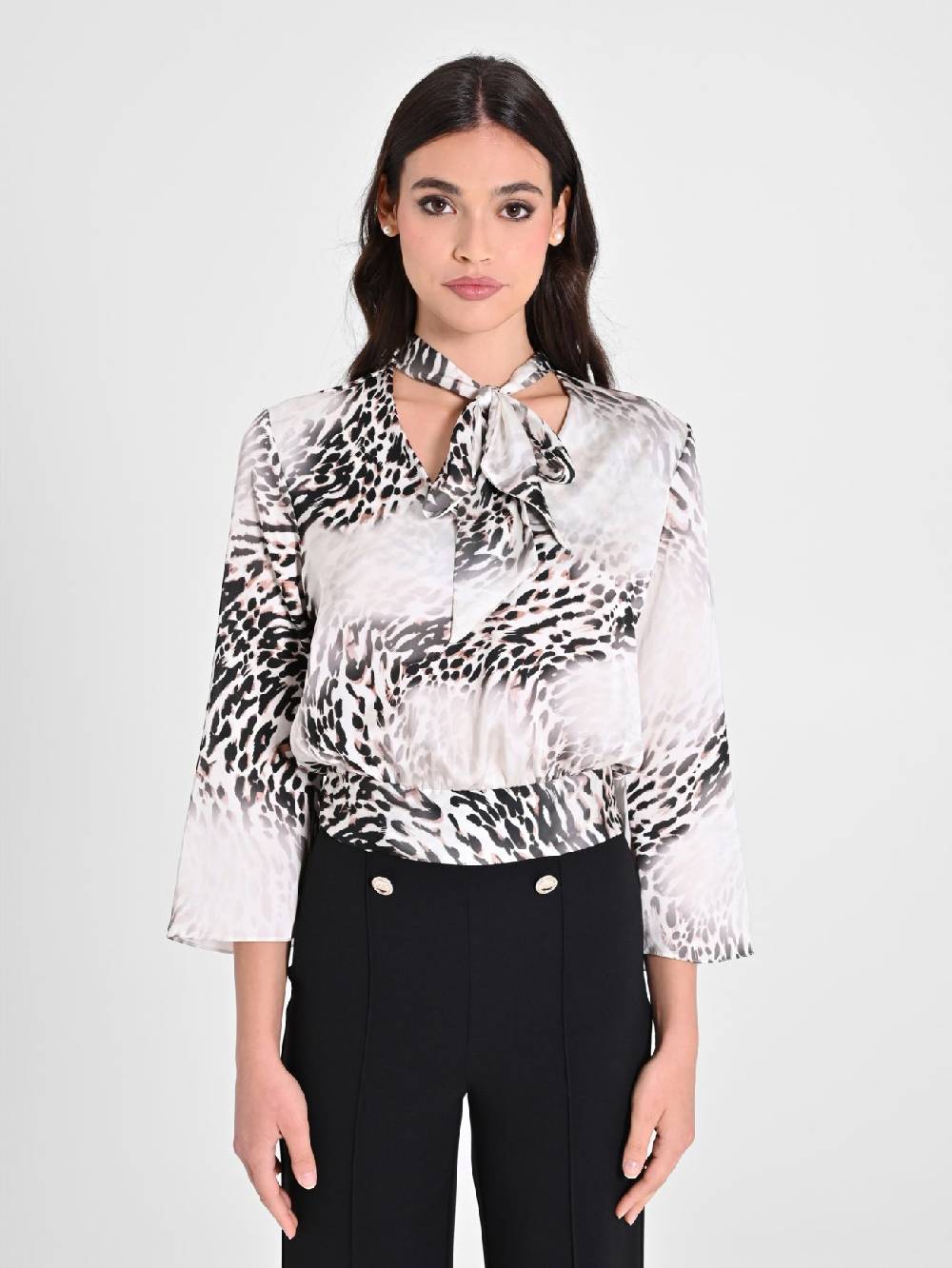 Rinascimento Blusa Animalier con Fiocco Vendita Economica