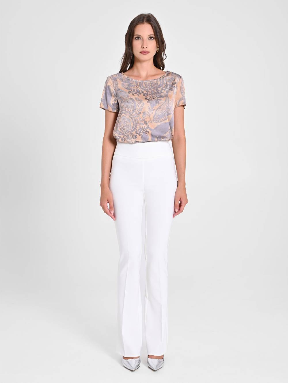 Rinascimento Pantaloni Flared in Tessuto Tecnico Bianco Moda