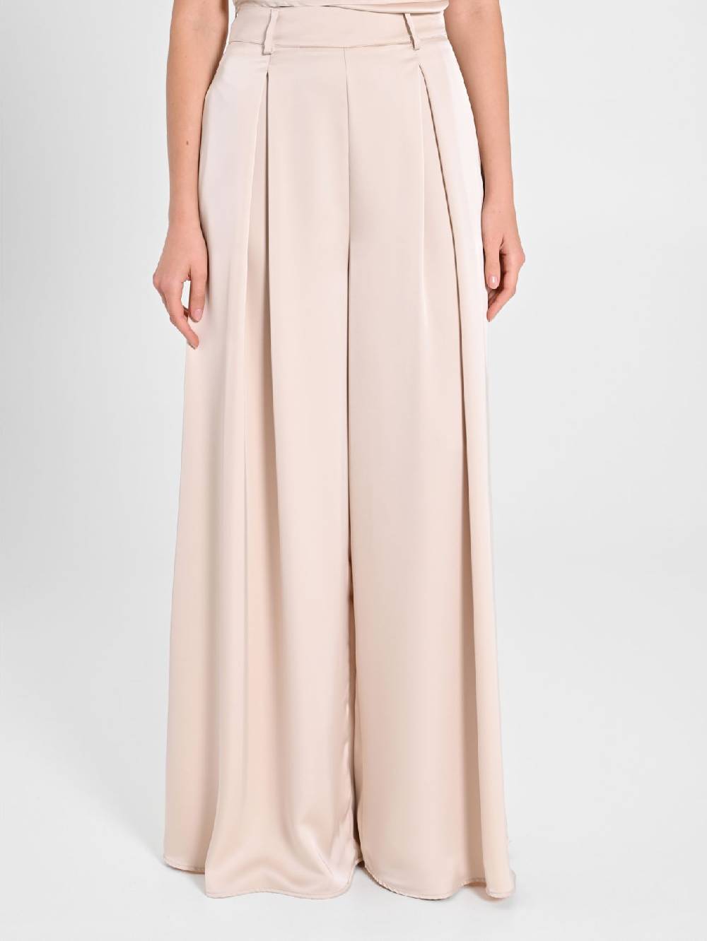 Rinascimento Pantaloni Palazzo in Satin Beige Affare Del Giorno