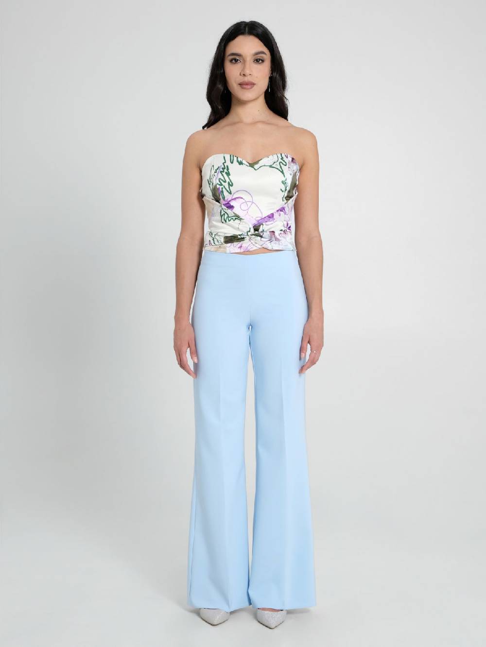 Rinascimento Pantaloni Palazzo in Tessuto Tecnico Azzurro Donna Offerte