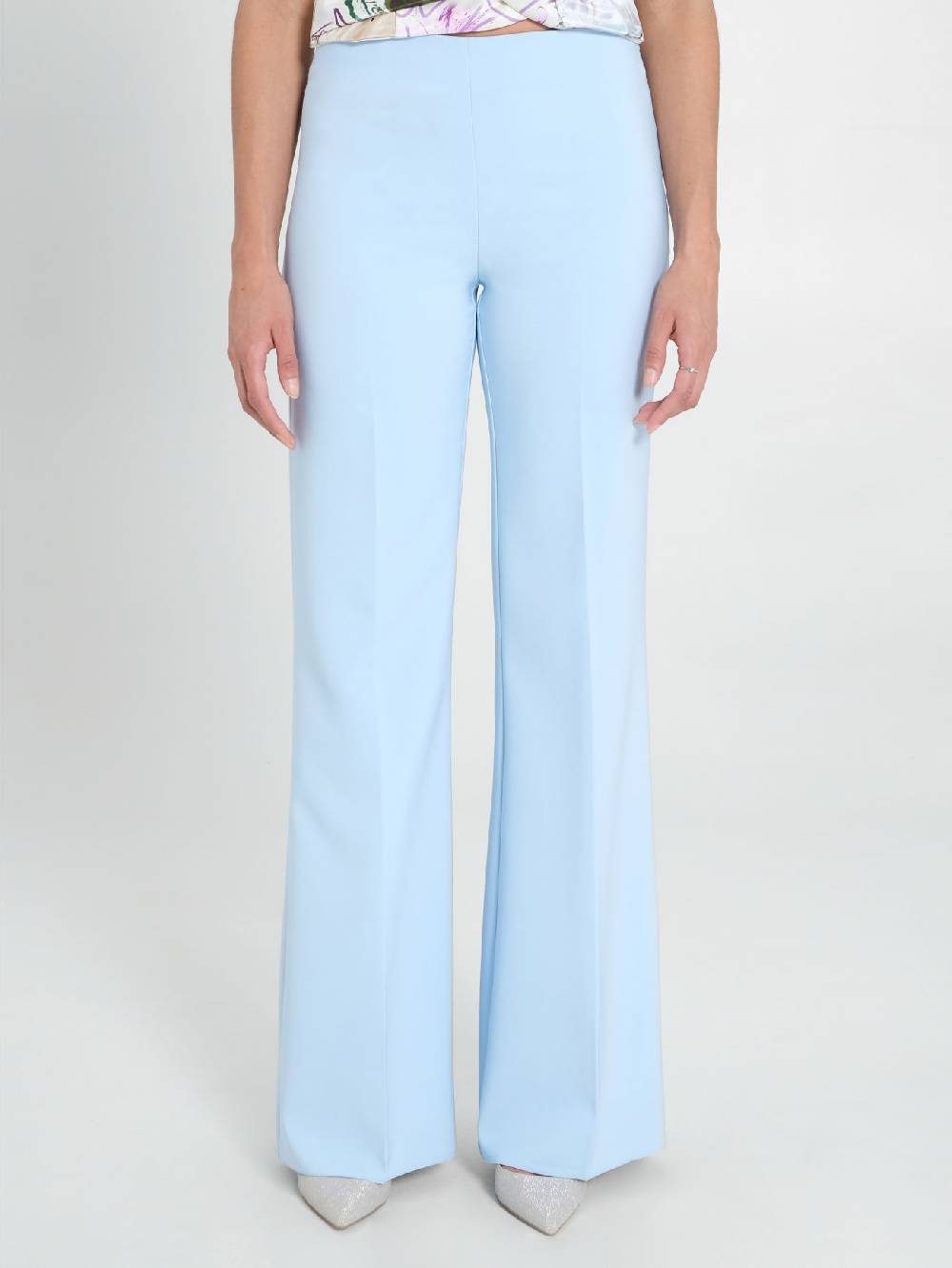 Rinascimento Pantaloni Palazzo in Tessuto Tecnico Azzurro Donna Offerte