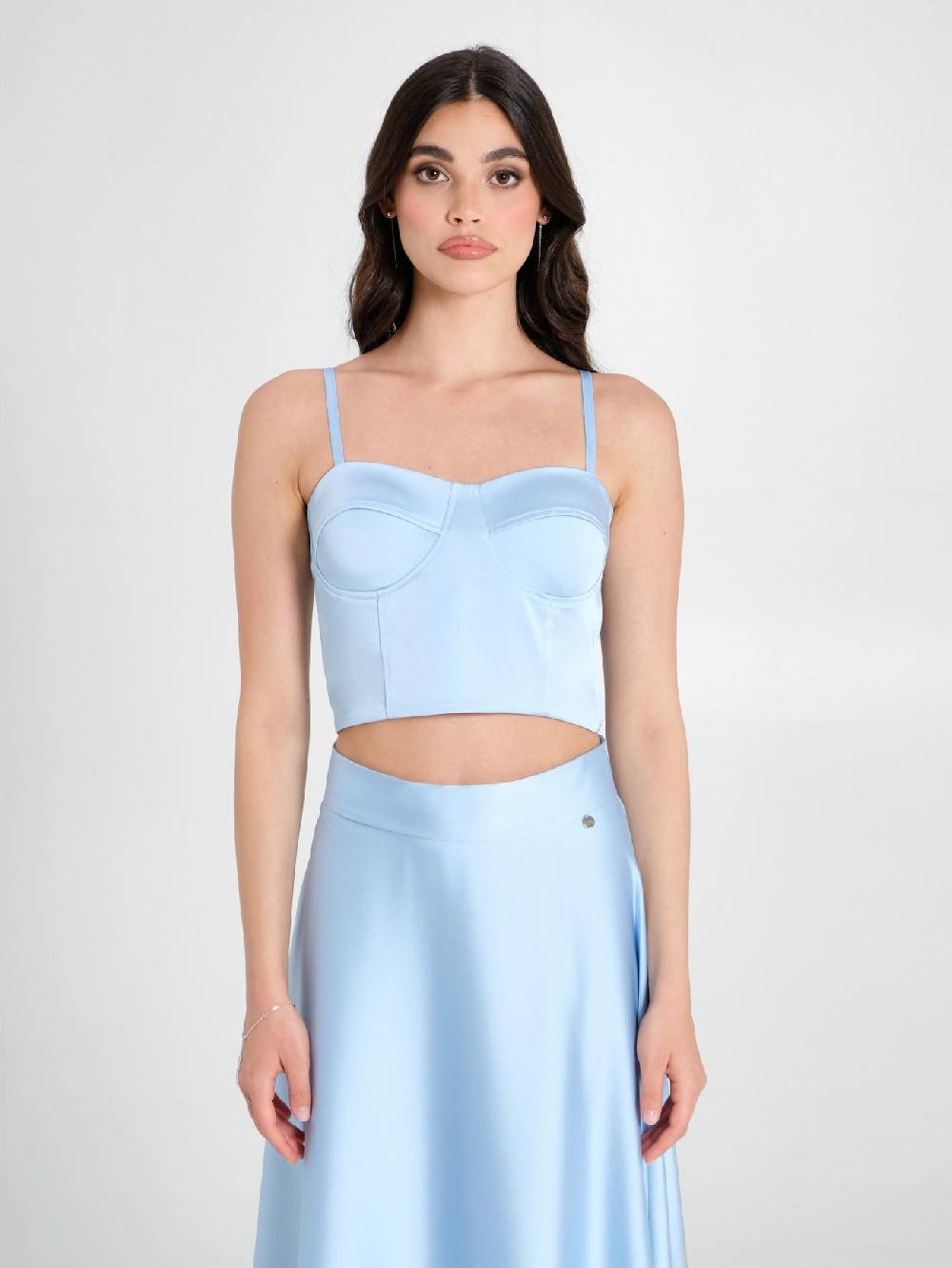 Rinascimento Top Bustier in Raso Strutturato Azzurro Vendita Economica