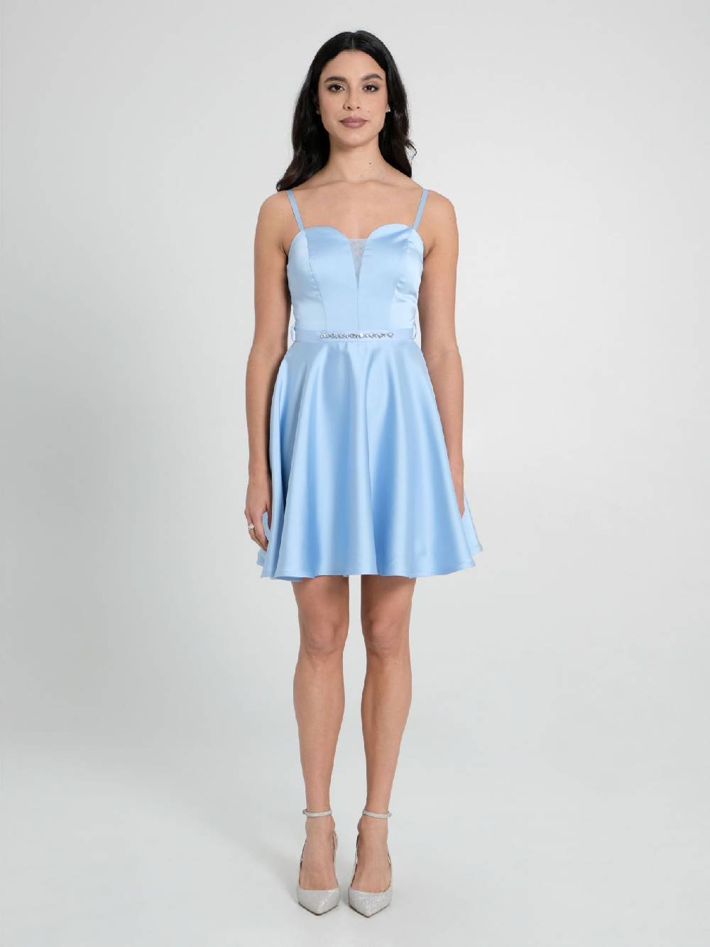 Rinascimento Abito a Ruota in Satin Azzurro Moda