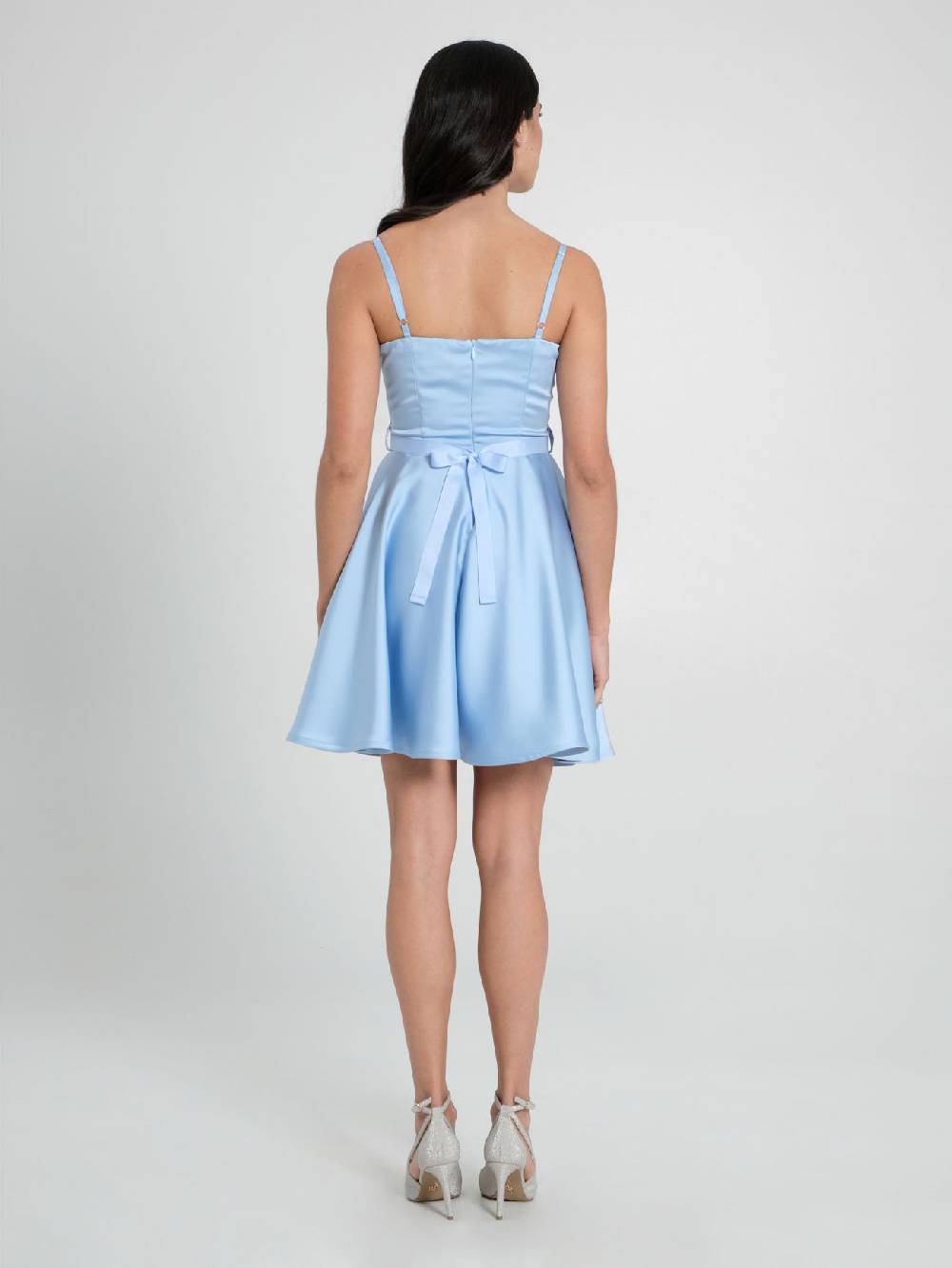 Rinascimento Abito a Ruota in Satin Azzurro Moda