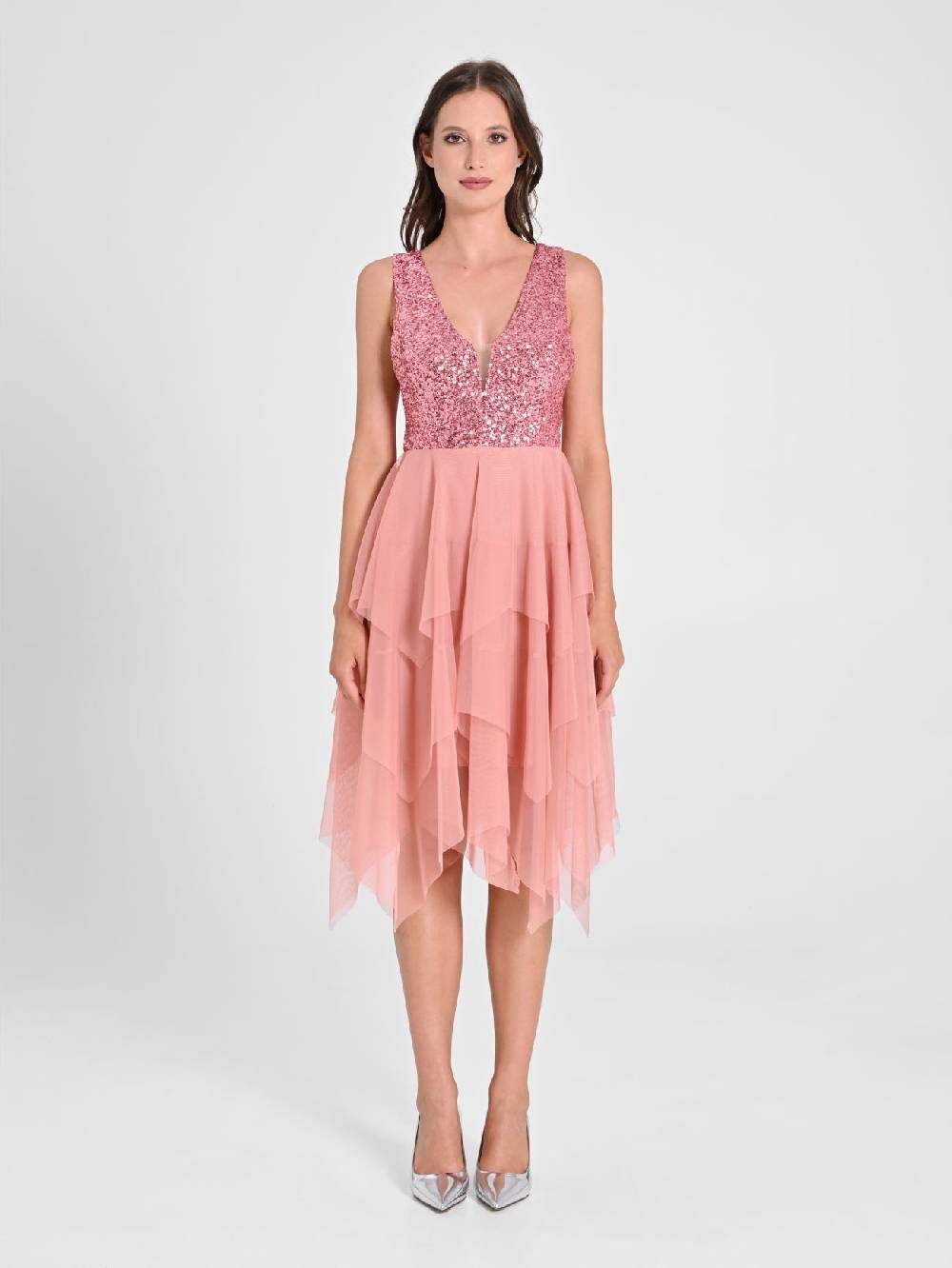 Rinascimento Abito in Tulle e Paillettes Rosa Negozio