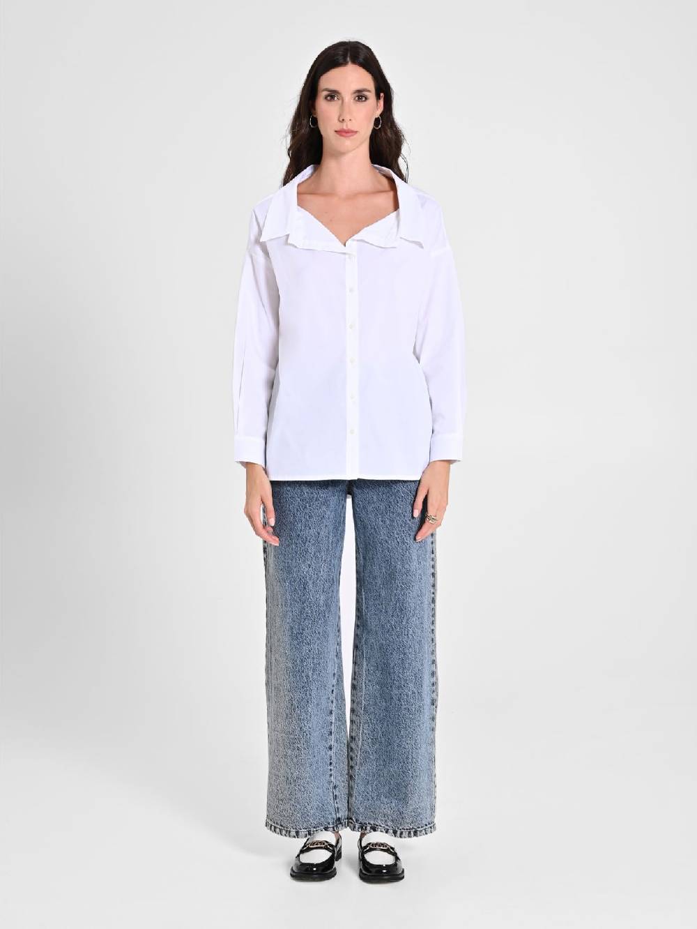 Rinascimento Camicia in Cotone con Collo Aperto Spedizione Gratuita