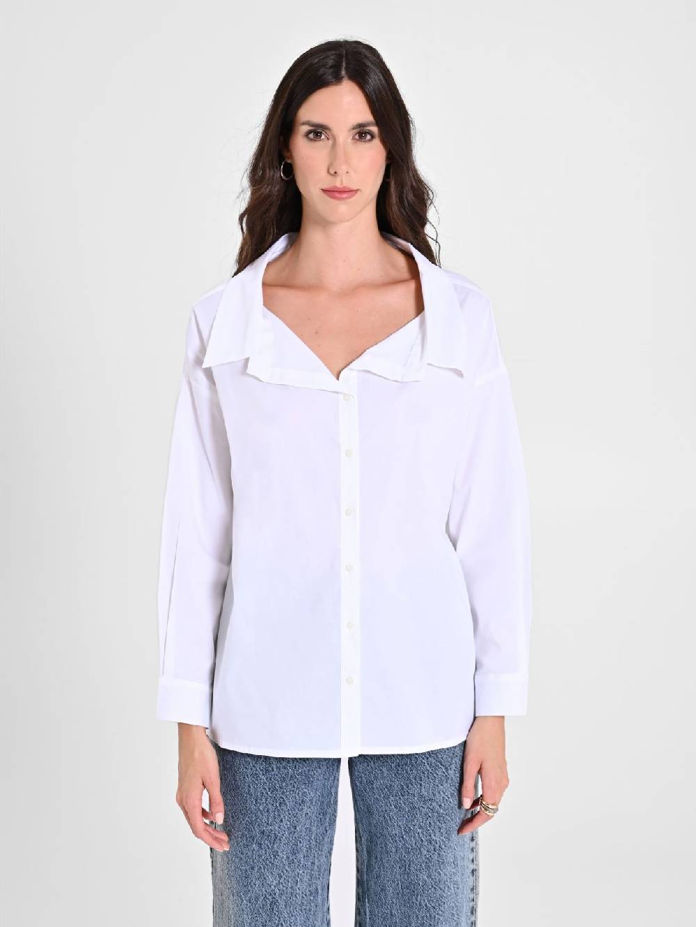 Rinascimento Camicia in Cotone con Collo Aperto Spedizione Gratuita