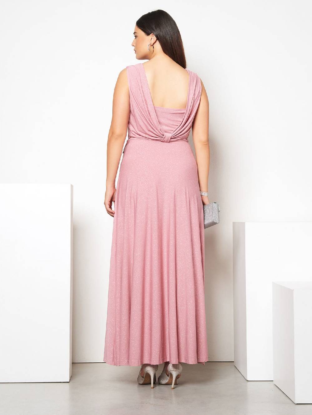 Rinascimento Abito Curvy Lungo Microglitter Rosa Promozione Limitata