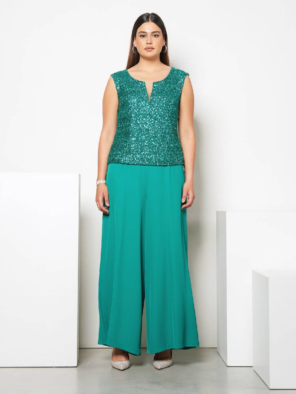 Rinascimento Pantaloni Palazzo Curvy Verde Giada Sottocosto