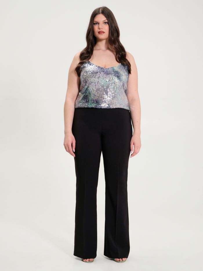 Rinascimento Pantaloni Curvy a Palazzo in Tessuto Tecnico Economico