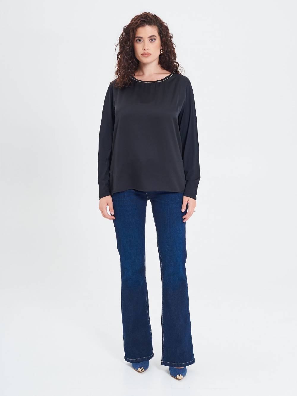 Rinascimento Blusa Curvy Envers Satin Nera Saldi