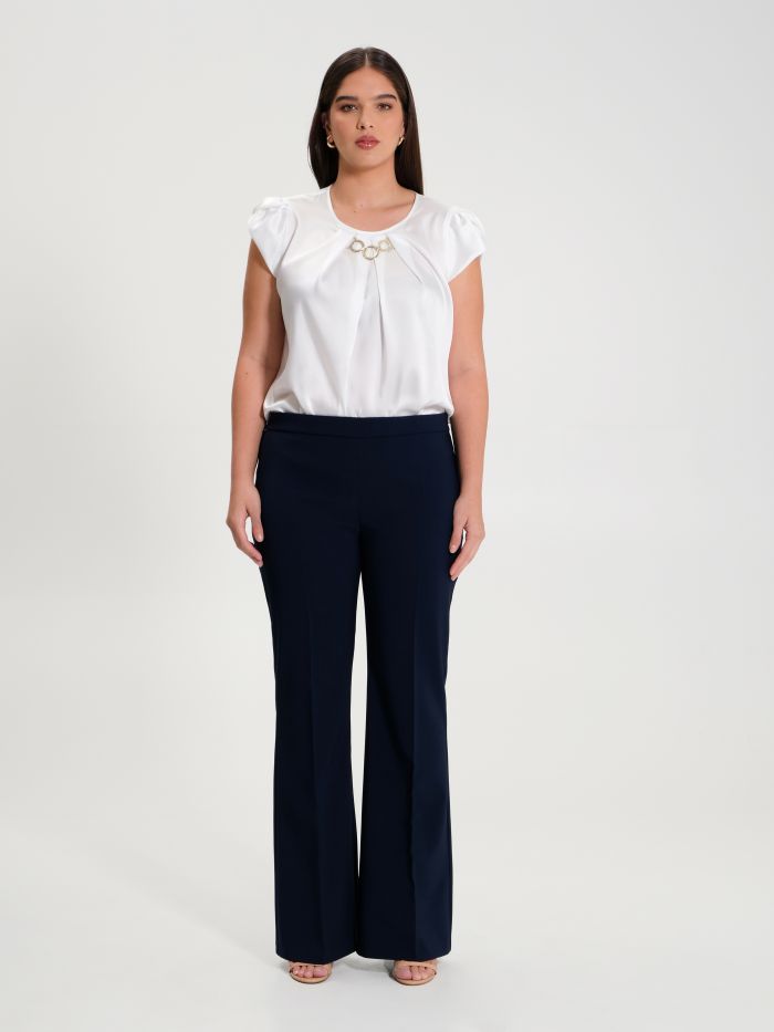 Rinascimento Pantaloni Curvy a Palazzo in Tessuto Tecnico Promozione Limitata