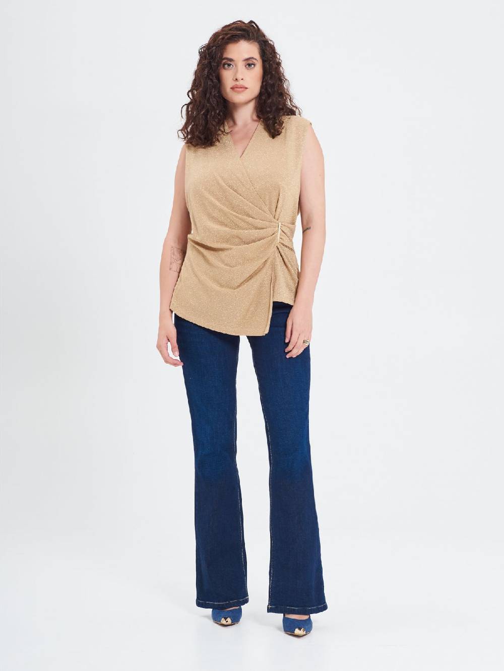 Rinascimento Top Curvy in Lurex Oro Nuova
