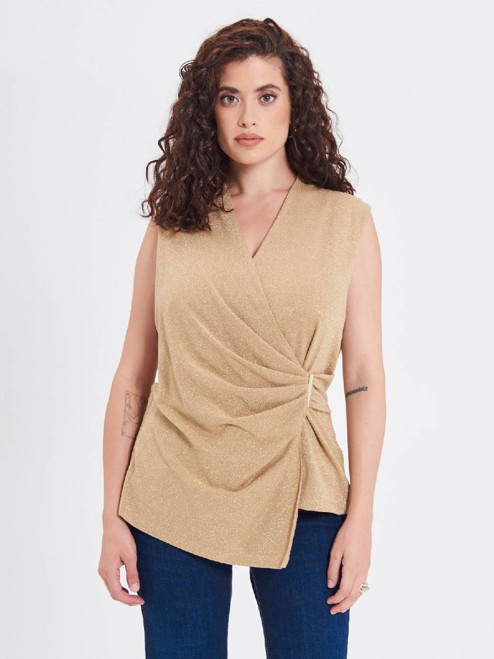 Rinascimento Top Curvy in Lurex Oro Nuova