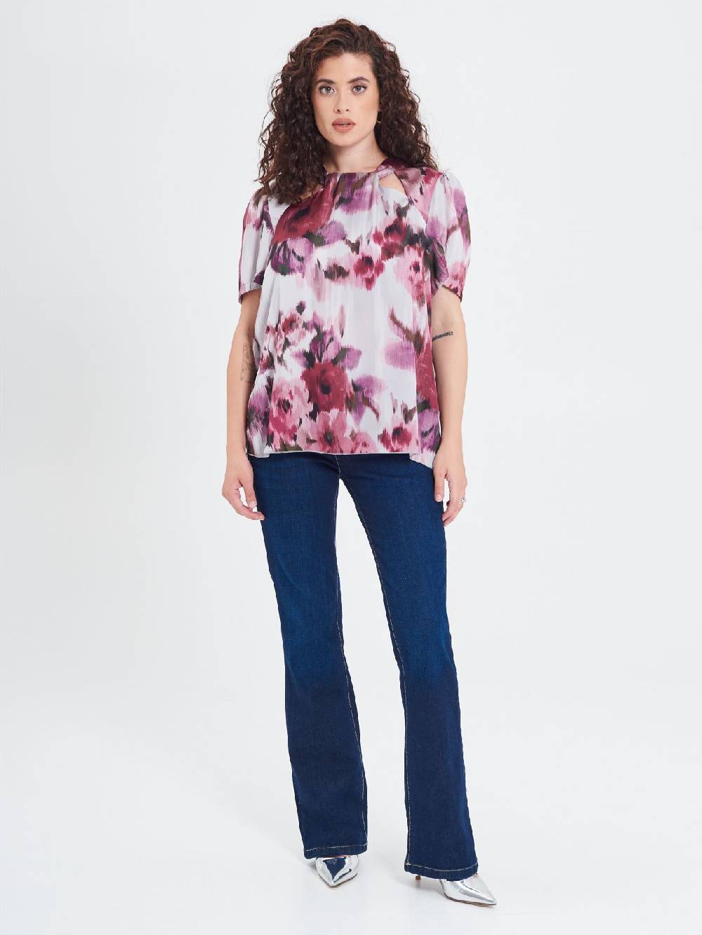 Rinascimento Blusa Curvy stampa Fiori Astratti In Linea
