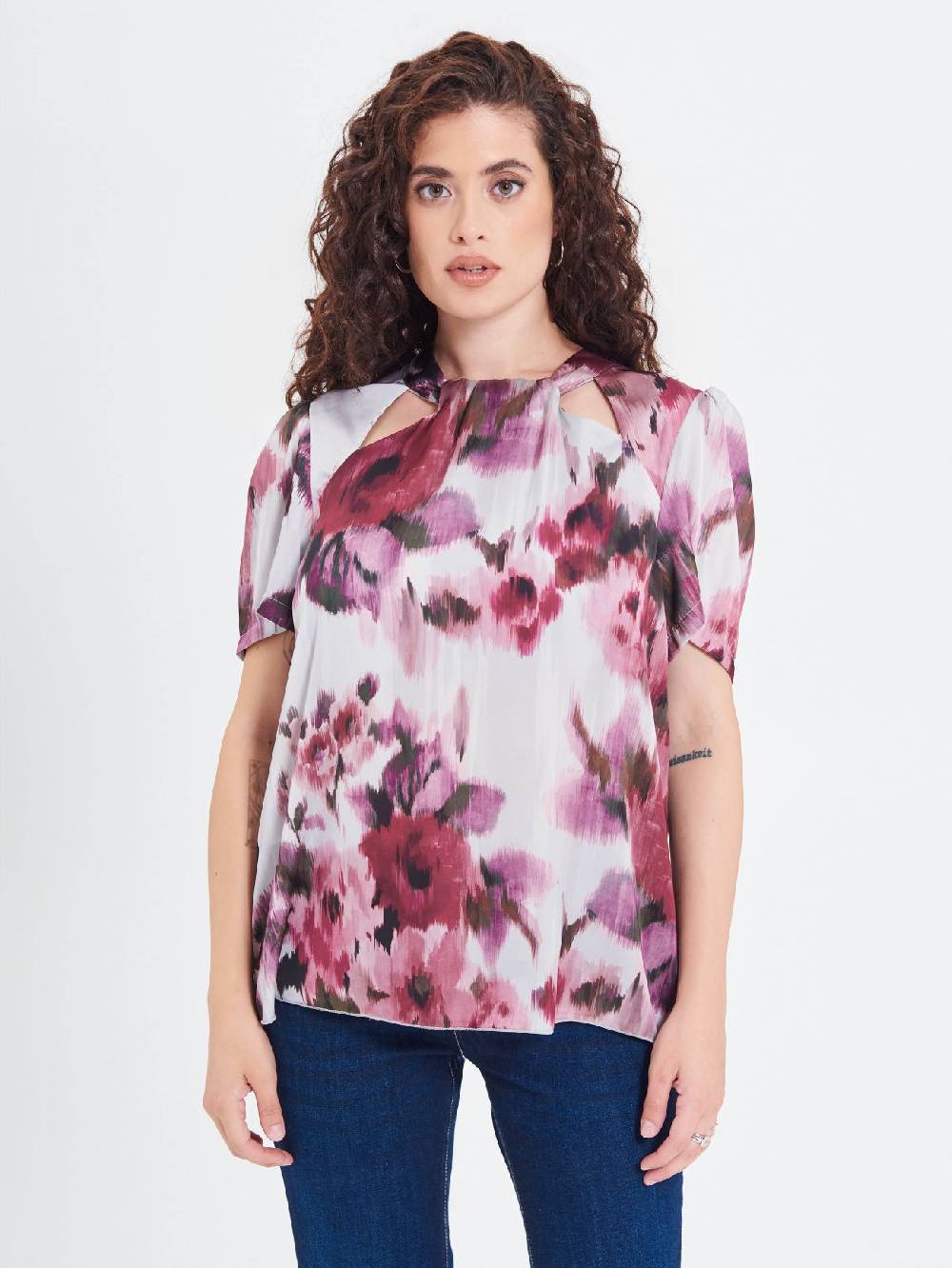 Rinascimento Blusa Curvy stampa Fiori Astratti In Linea