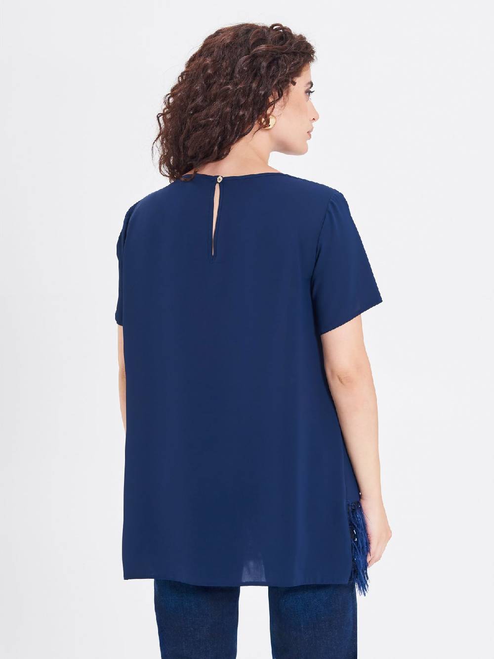 Rinascimento Blusa Curvy con Piume Lurex In Linea