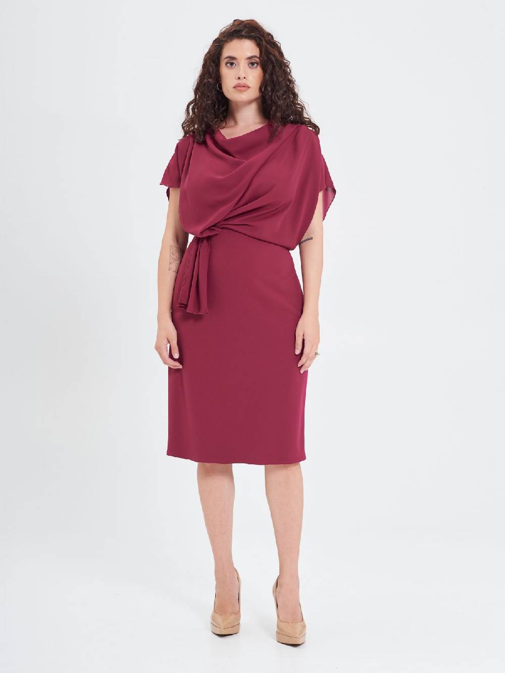 Rinascimento Abito Curvy Nodo Bordeaux Fino Al -60%