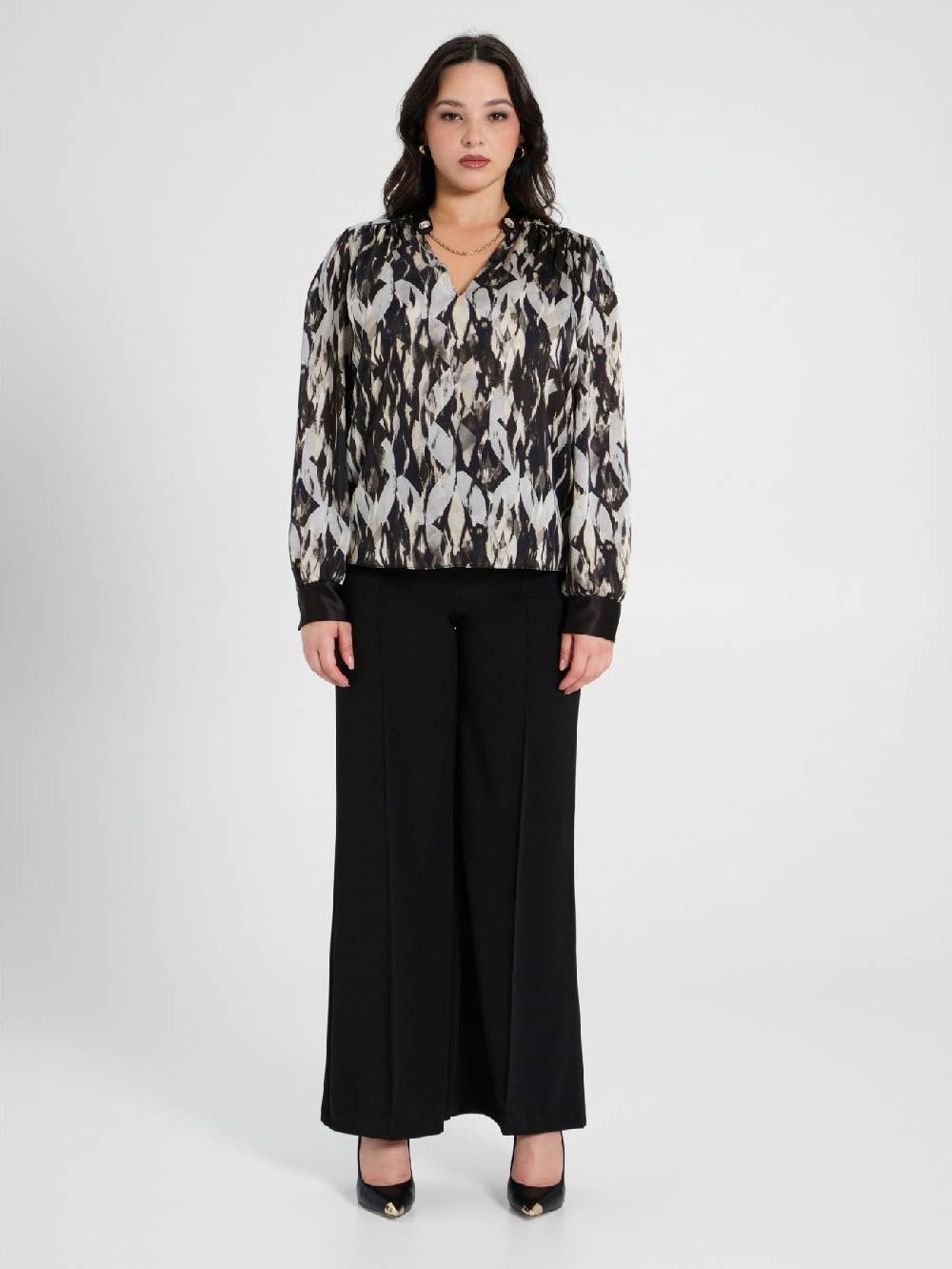 Rinascimento Blusa Curvy stampa Black & White Sconto