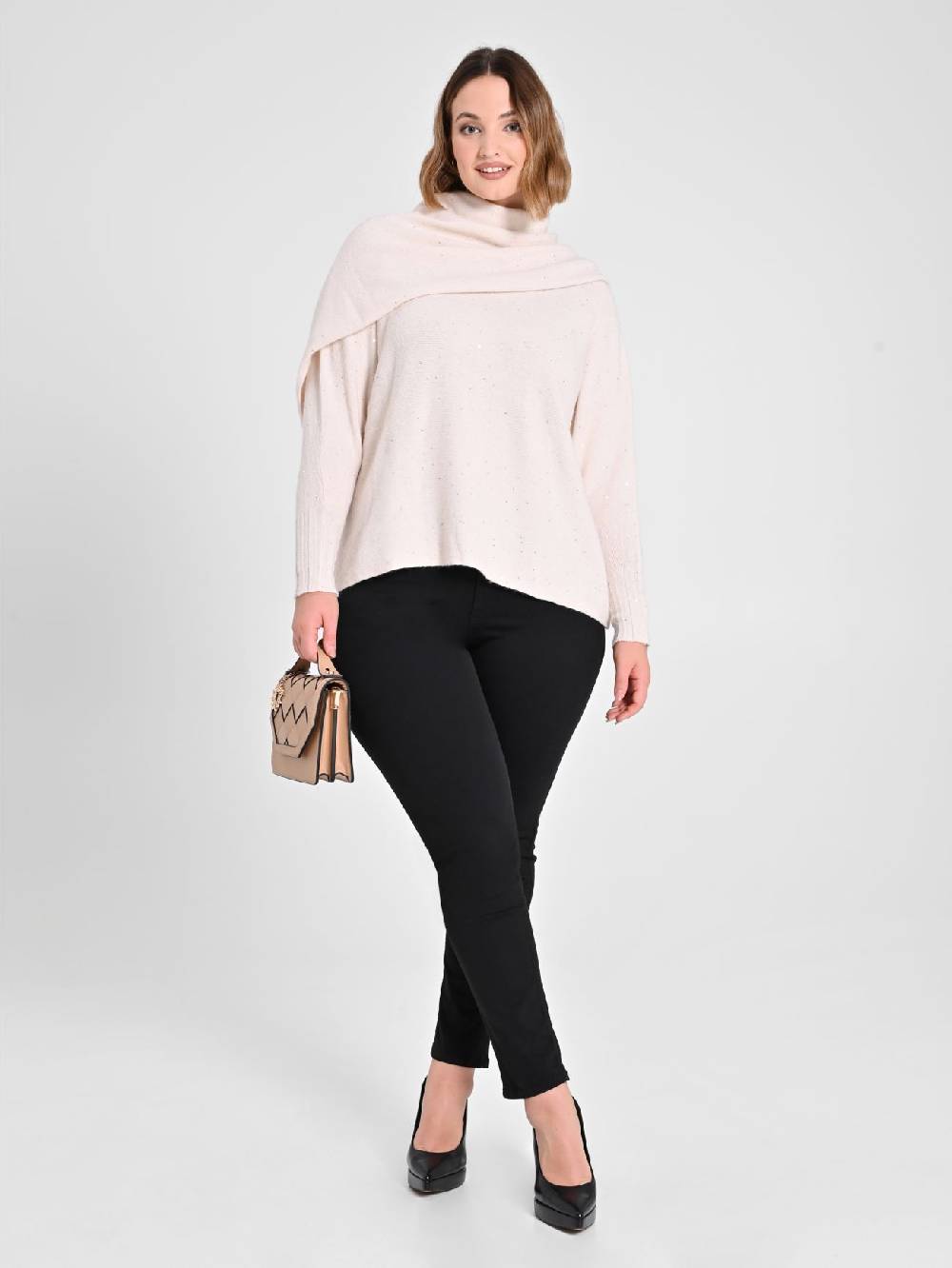 Rinascimento Collo in Maglia Curvy Scaldaspalle Beige Spedizione gratuita