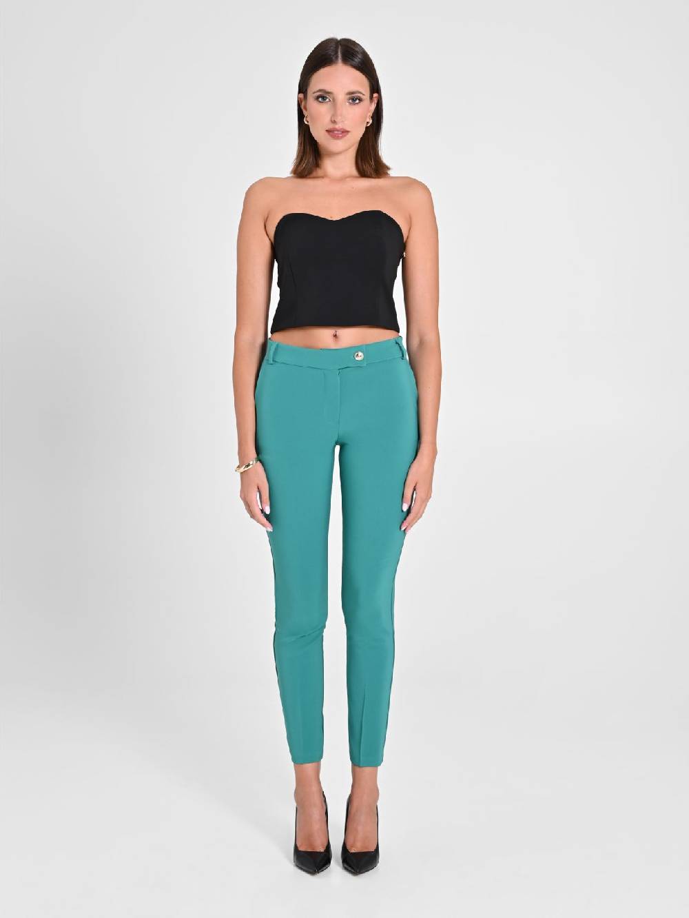 Rinascimento Pantaloni Straight in Tessuto Tecnico Verde Giada Flash Sale